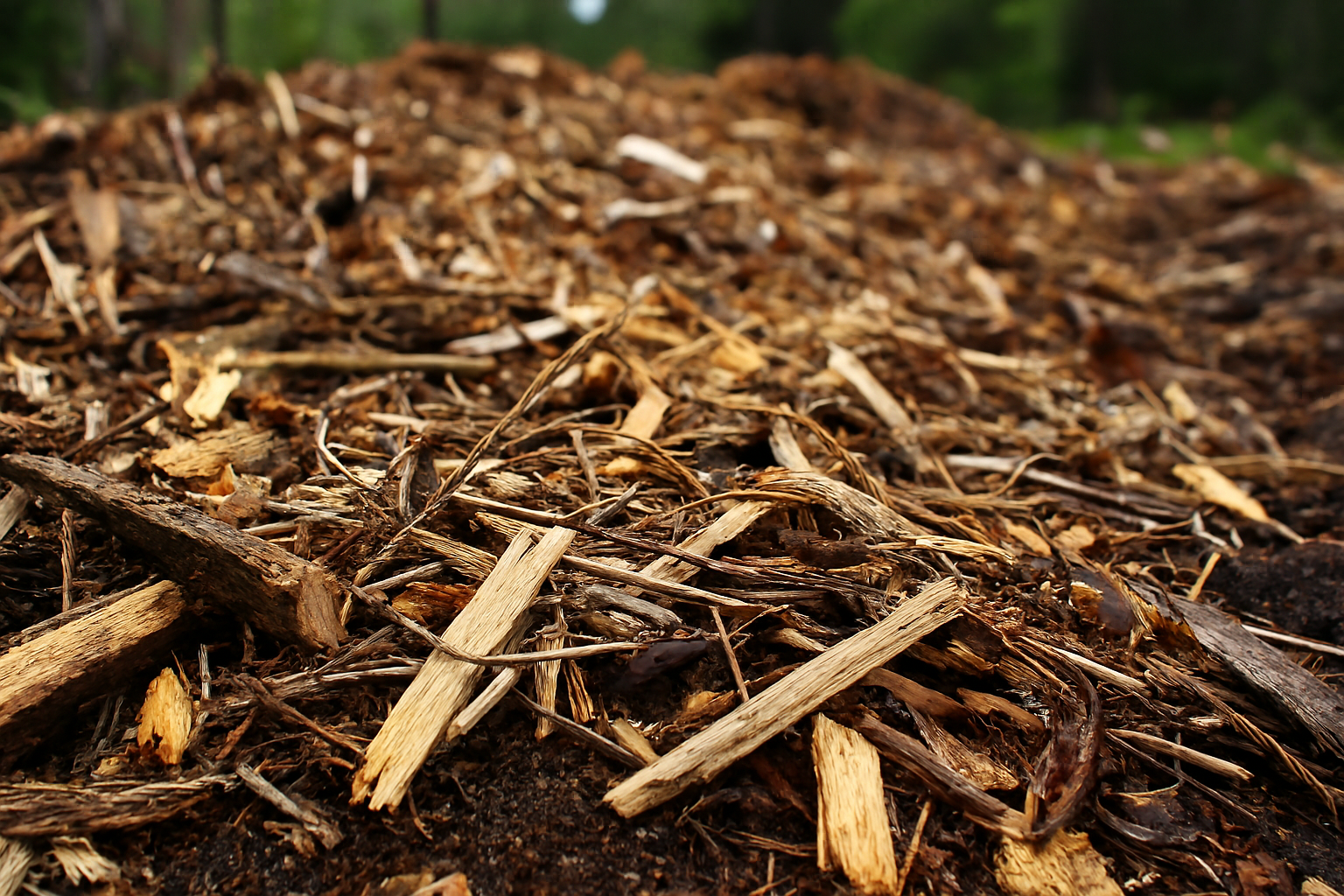 Close-up of wood chips and forest residues